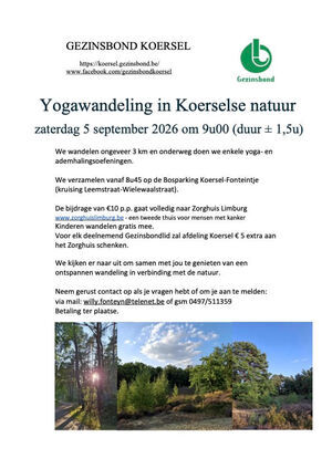 Yogawandeling in Koersele natuur tvv het zorghuis
