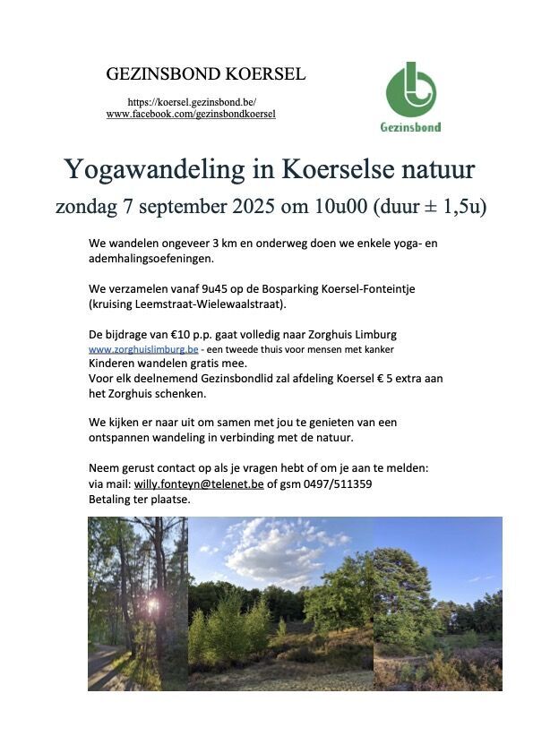 Yogawandeling in Koerselse natuur