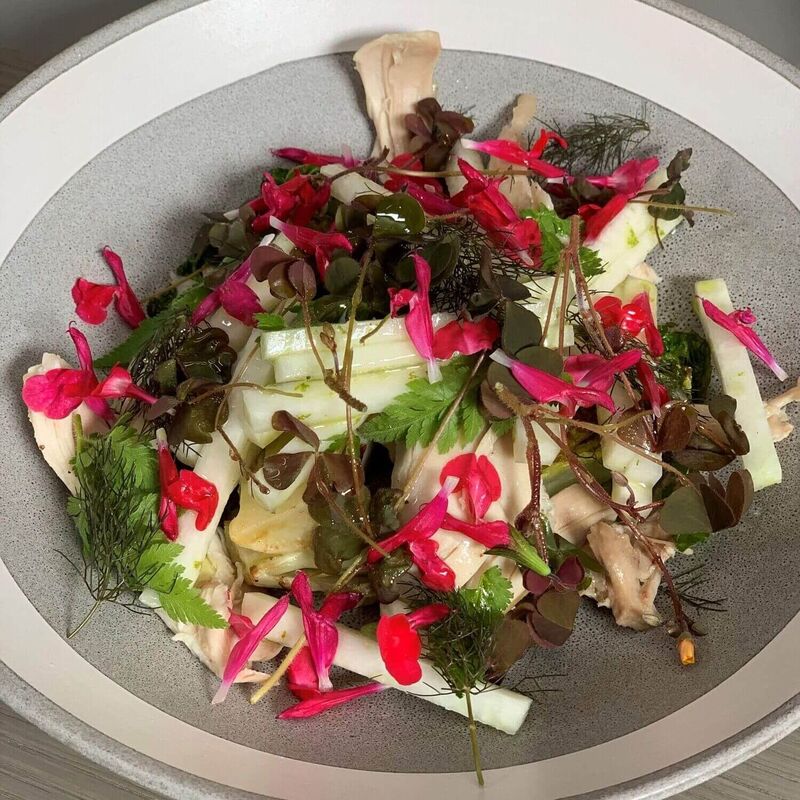 Salade van hoevekip, koolrabi en dragon