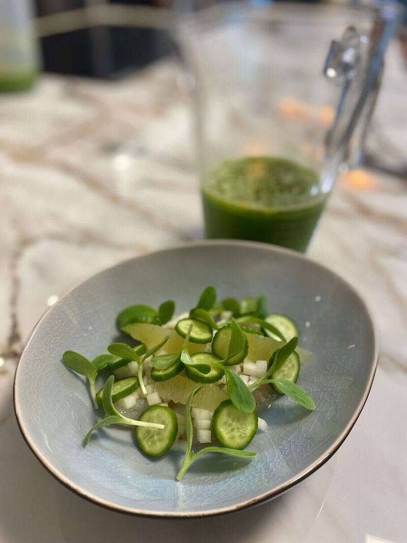 Rauwe langoustine - citrus - komkommer - koolrabi - Jalapeño
