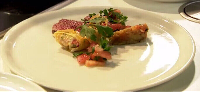 Gebakken Lamsfilet, aubergine/tomatencompote