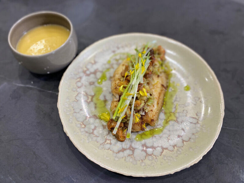 Tongschar Meunière - prei - eidooierzwam - beurre blanc